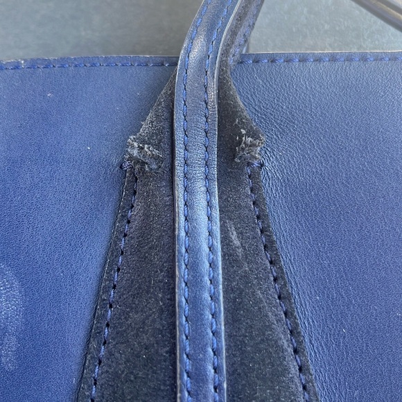 Longchamp; Navy Blue; Leather & Suede Tote; Leather tassels; 13.5 x 5.5 x 10in - Picture 12 of 16